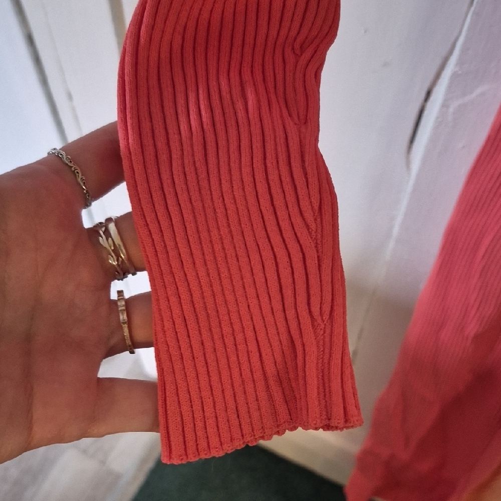 STAUD Shoko LG Ribbed Cardigan Maxi Dress in Pink and Peach - Picture 4 of 8